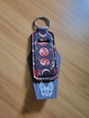 💀NEW💀Hand Crafted Moon Phase Floral Key & Chapstick Holder in Black and Red